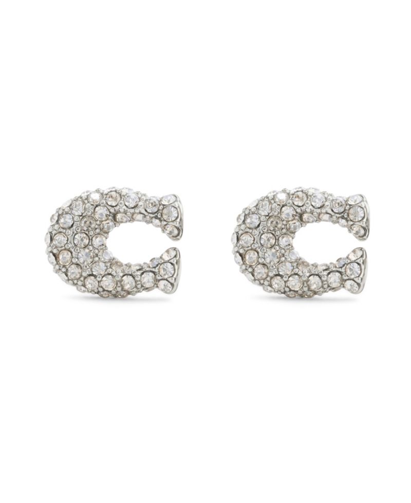 Faux Stone Pav&eacute; Signature C Stud Earrings