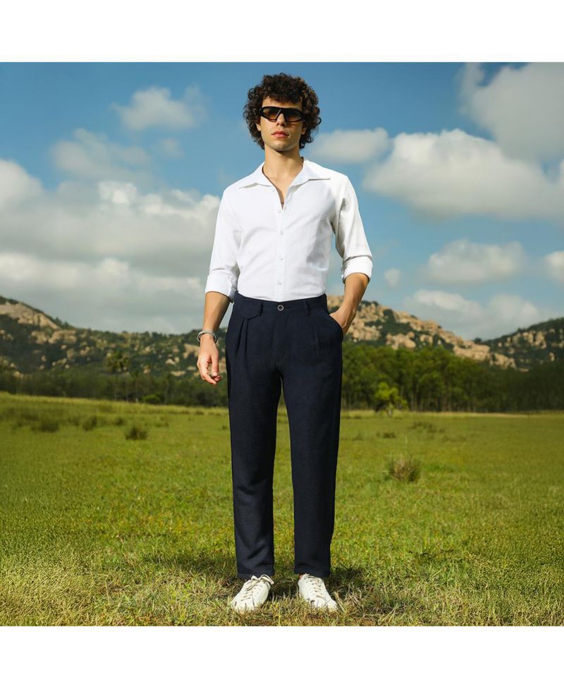 Men's Prussian Blue Velvique Tailored Trousers
