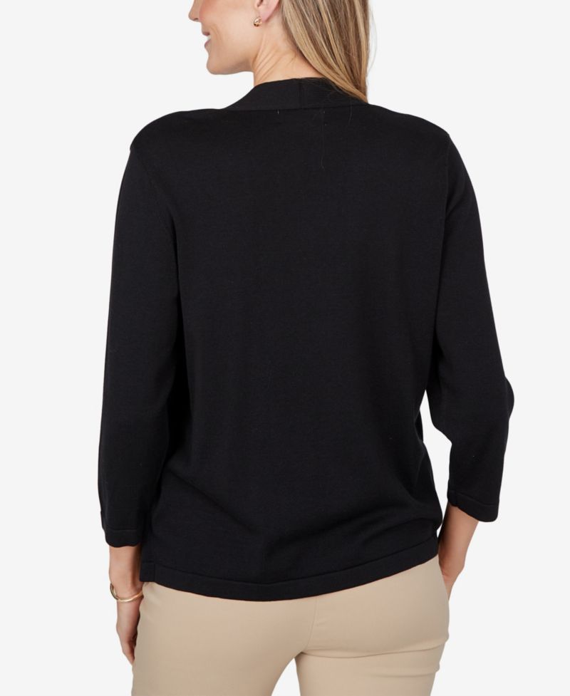 Petite Shawl-Collar Embellished 3/4-Sleeve Cardigan Sweater
