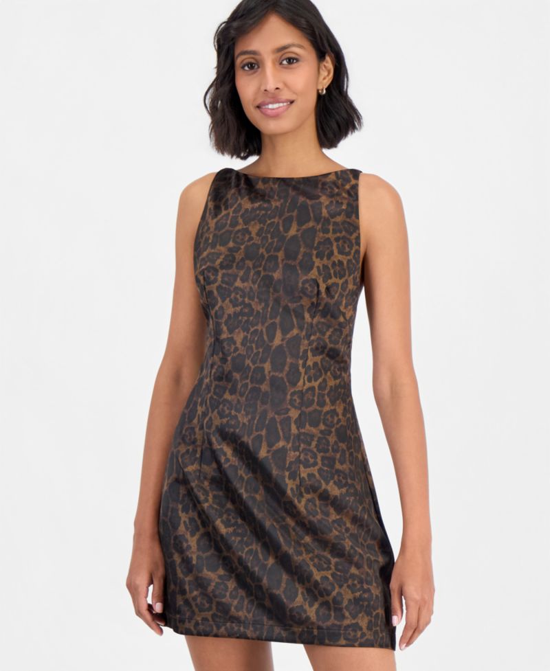 Women's Carmin Leopard-Print A-Line Boat Neck Mini Dress