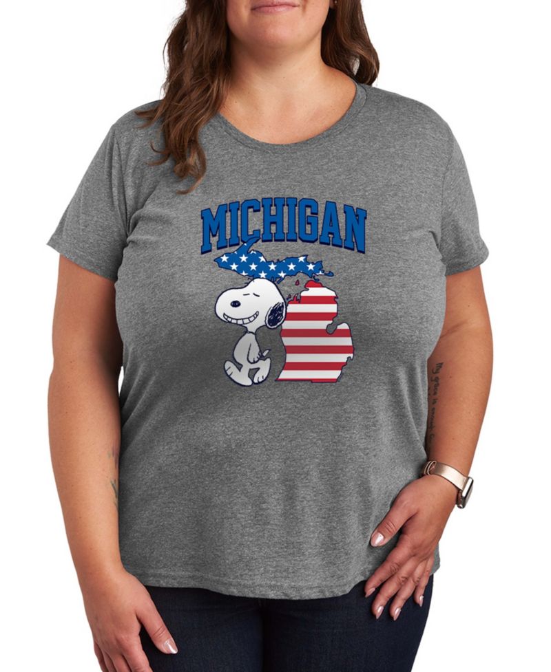 Plus Size Peanuts Snoopy Michigan Graphic Crewneck T-Shirt
