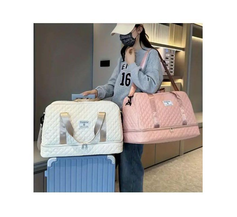 Three-dimensional Diamond Patterned Small Square Tote, Crossbody bag with Dry Wet Separation & Double-sided Pockets