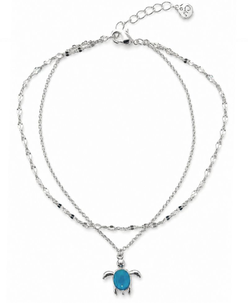 Double Row Turtle Anklet in Silver Plate