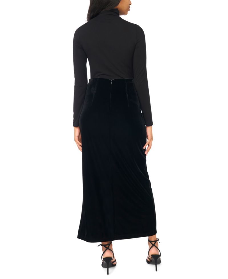 Women's High-Waisted Velvet Ruched Maxi Skirt