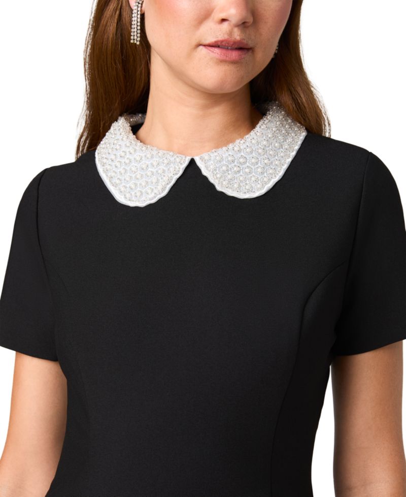 Women's Shelby Twill Embellished-Collar Short-Sleeve Mini Dress