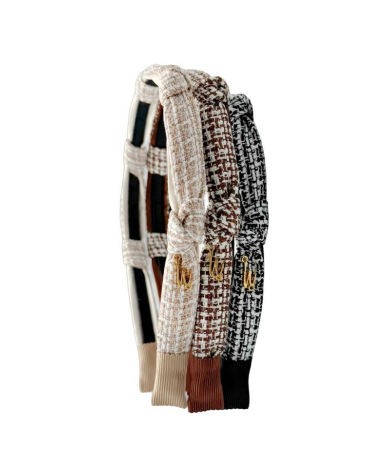 Women's Knotted Tweed Headband - Black Ivory