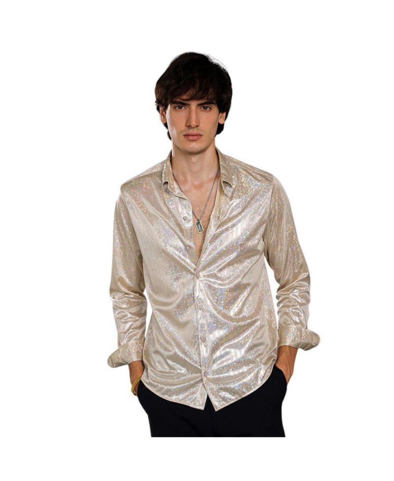 Men's Metallic Beige Sheen Chevron Shirt
