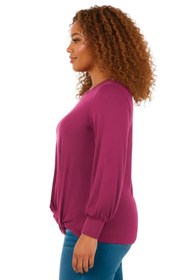 Plus Size Scoop Neck Knot Hem Women's Top