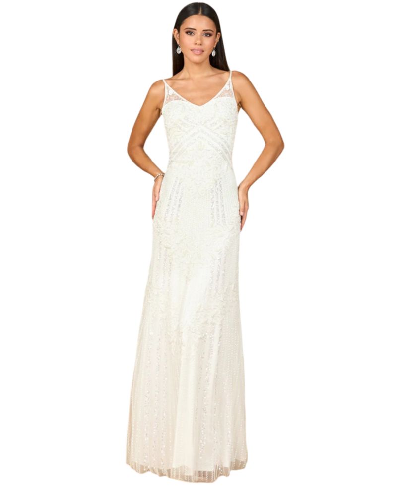 Women's Beaded Gown with Cowl Back