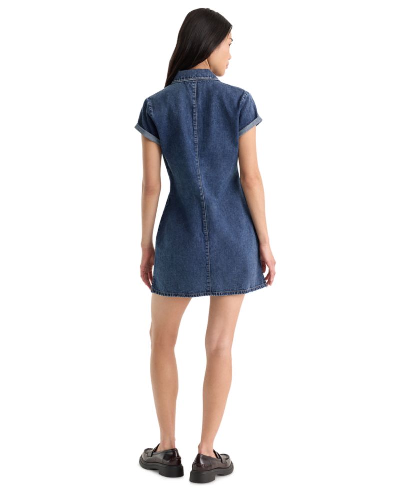 Women's Collared Denim Fit-and-Flare Polo Dress