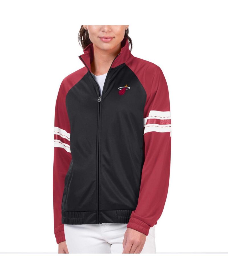 Women's Black Miami Heat Main Player Raglan Rhinestone Full-Zip Track Jacket