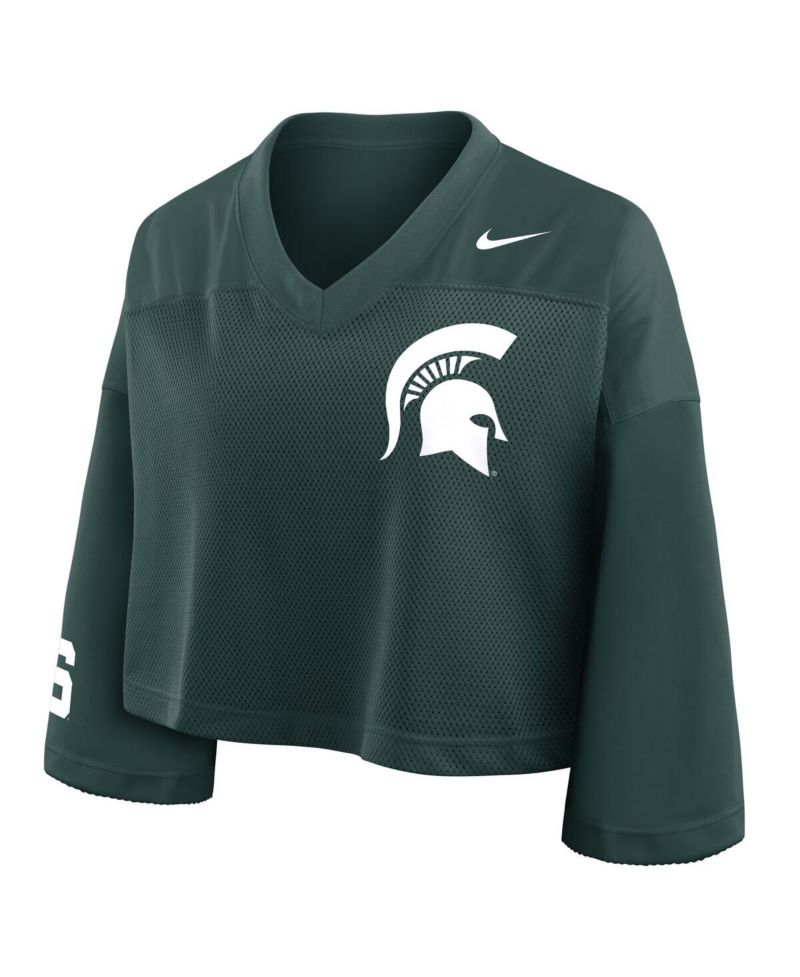 Women's Green Michigan State Spartans Cropped Mesh Fashion Jersey