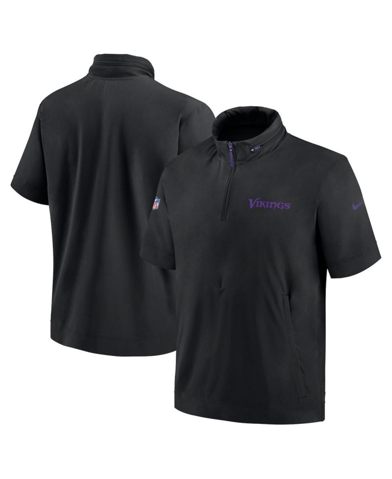 Men's Black Minnesota Vikings 2024 Sideline Coach Short Sleeve Half-Zip Hoodie Jacket