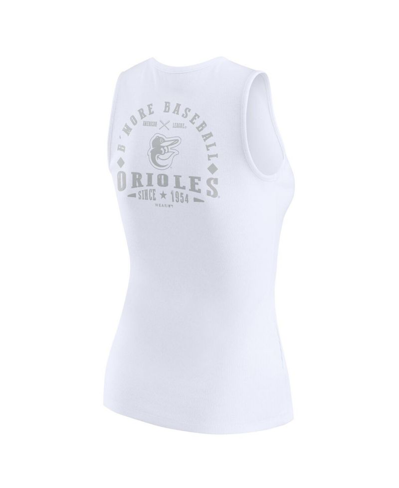 Women's White Baltimore Orioles Rib-Knit Henley Tank Top