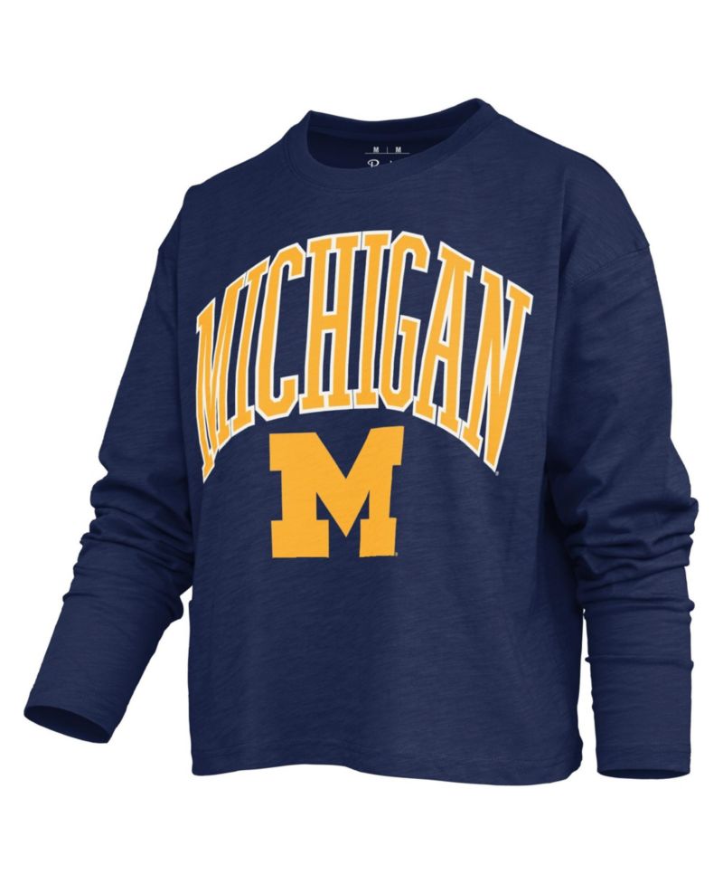 Women's Michigan Wolverines Motley Boxy Burnout Long-Sleeve T-Shirt