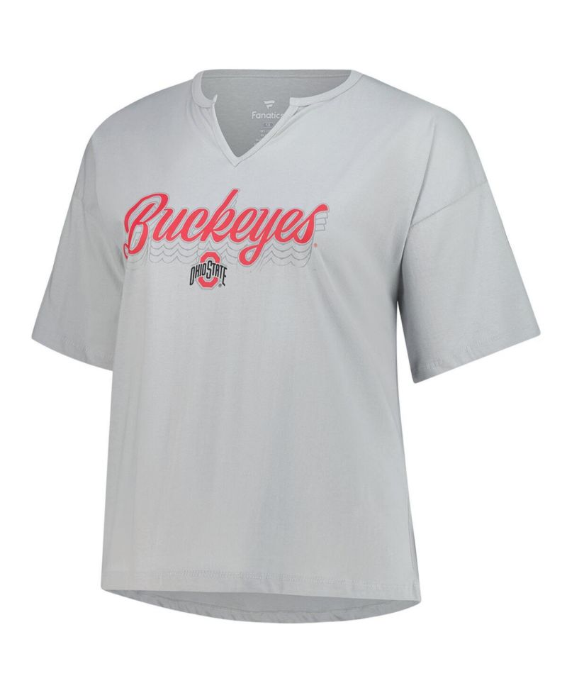 Women's Gray Ohio State Buckeyes Plus Size Winning Gear Notch Neck T-Shirt