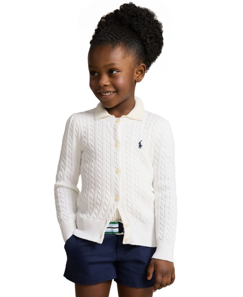 Girls' 2T-6X Cable-Knit Cotton Cardigan