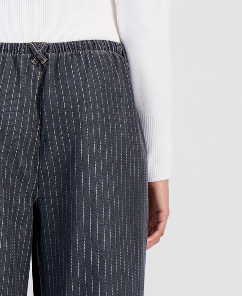 Juniors' Pinstripe Wide-Leg Pull-On Jeans