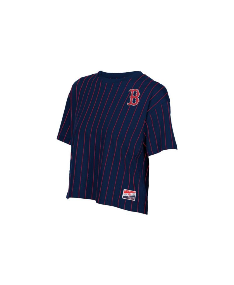 Women's Navy Boston Red Sox Throwback Meshback Pinstripe Boxy T-Shirt
