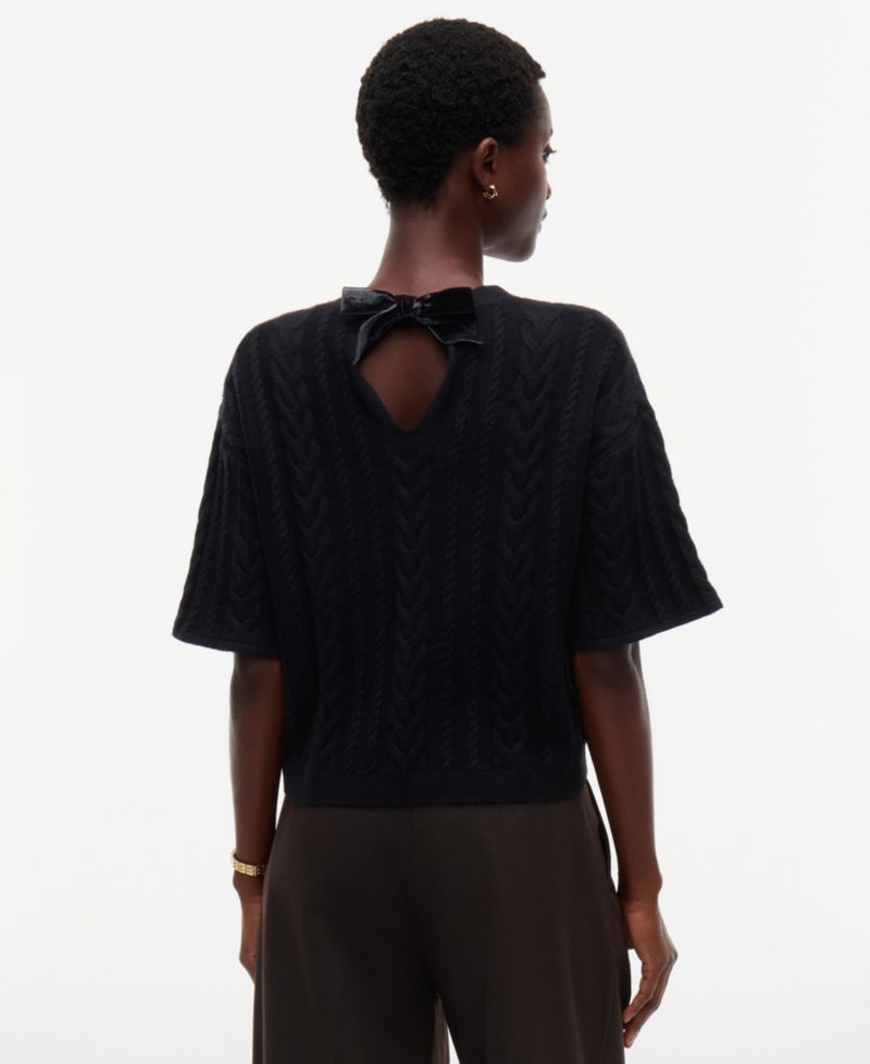 Women's Cable-Knit Bow Detail Crewneck Sweater