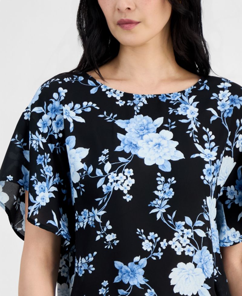 Petite Flutter-Sleeve Bateau Neck Blouse