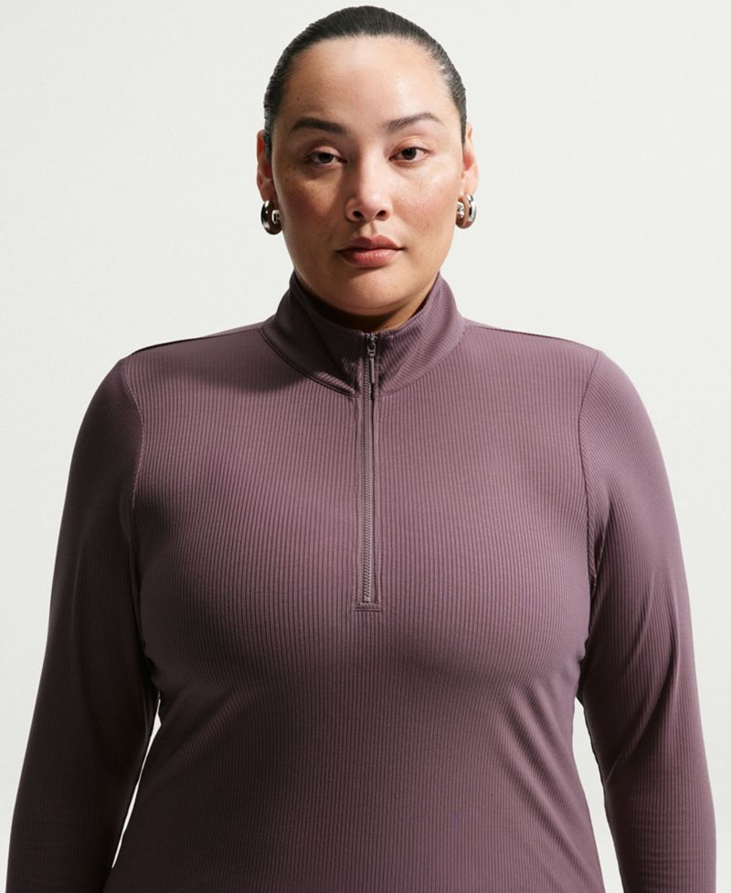 Plus Sportswear Ribbed Quarter-Zip Long-Sleeve Top