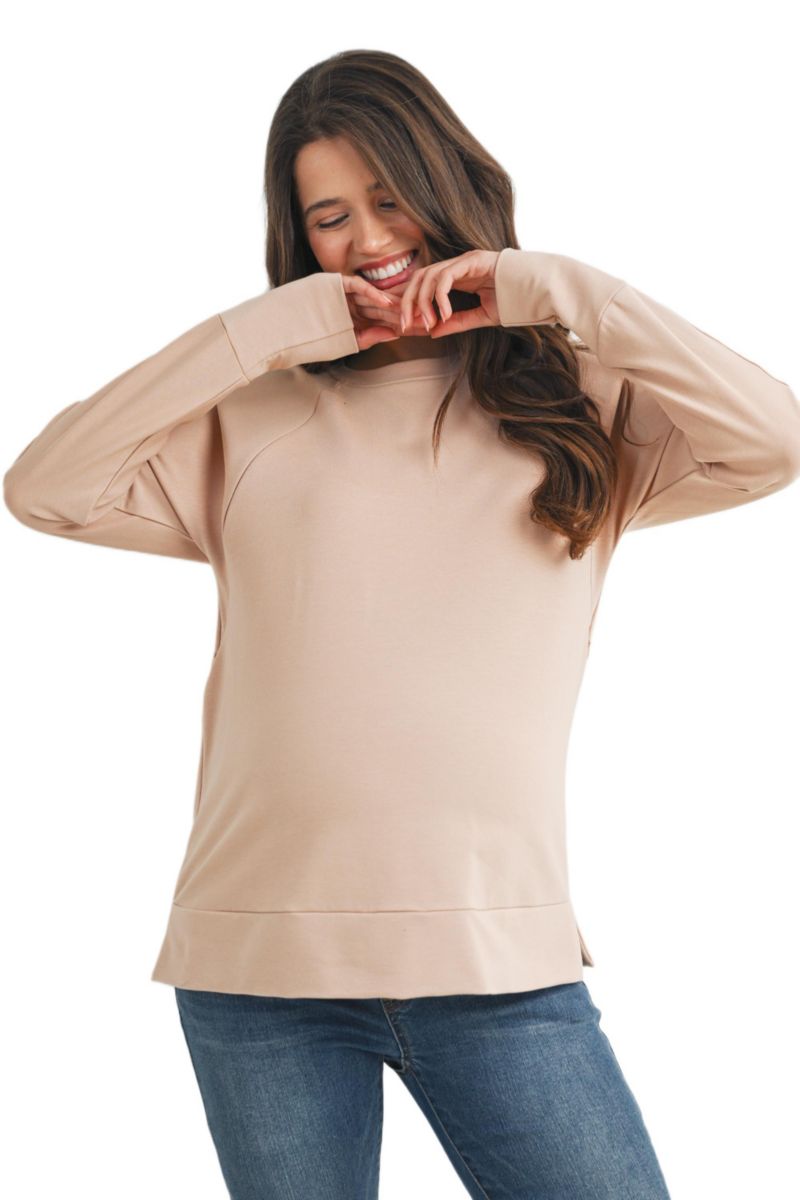 Maternity Crew Neck Side Zip Nursing Pullover Sweatshirts