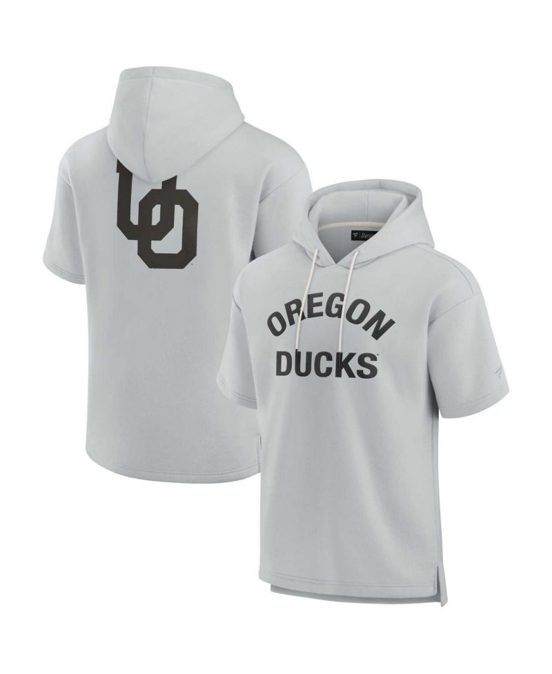 Men's and Women's Gray Oregon Ducks Super Soft Fleece Short Sleeve Pullover Hoodie