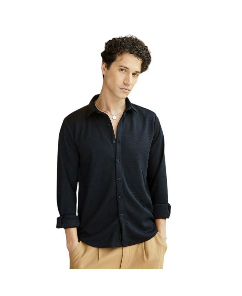 Men's Midnight Black Waffle-Textured Shirt