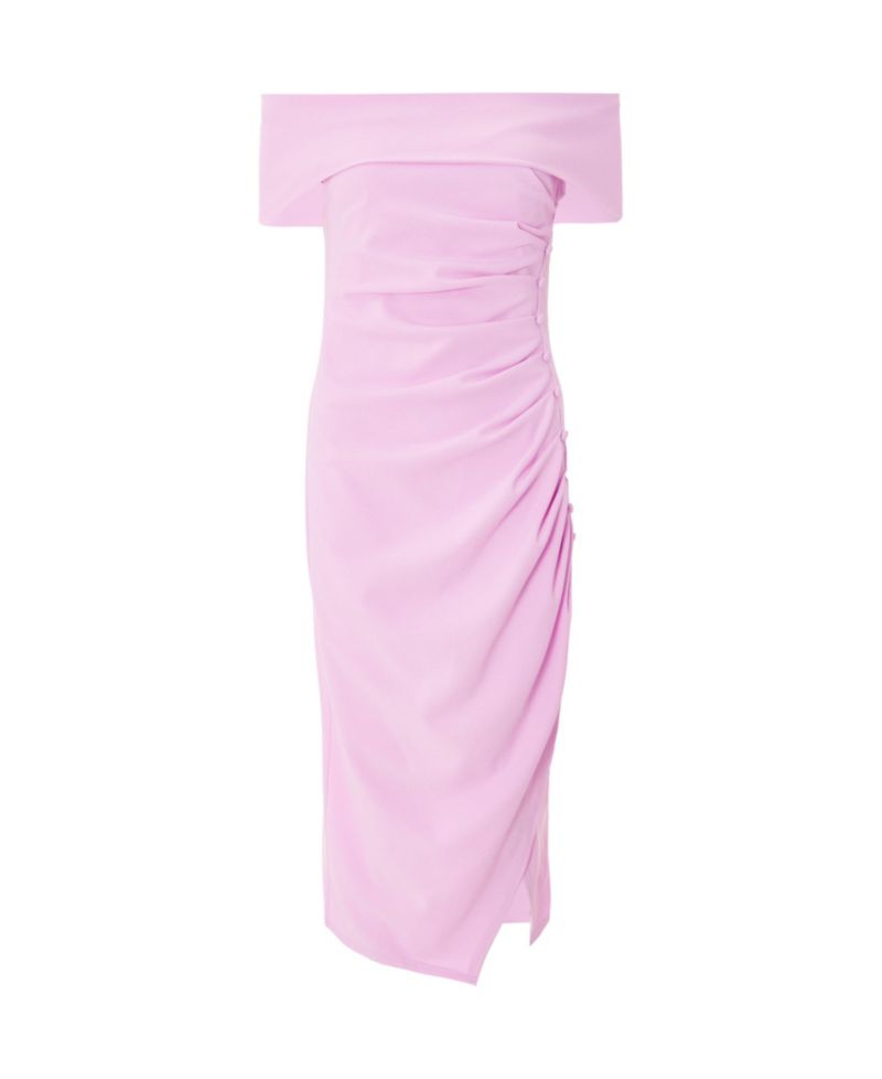 Women's Scuba Crepe Bardot Ruched Midi Dress