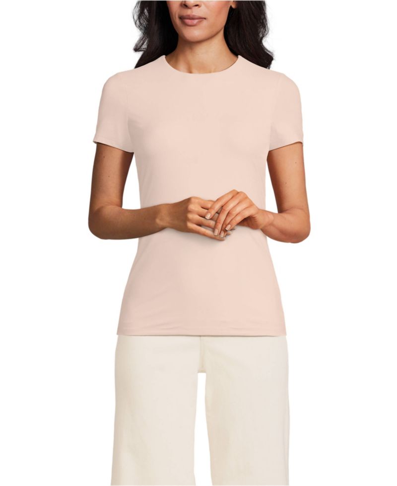 Women's Short Sleeve Tugless Double Layer Crew Neck Knit Top