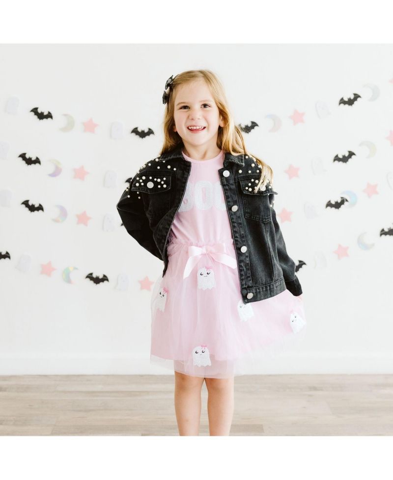 Girls' 4-16 Boo Halloween Sequin Patch Tulle Tutu Dress