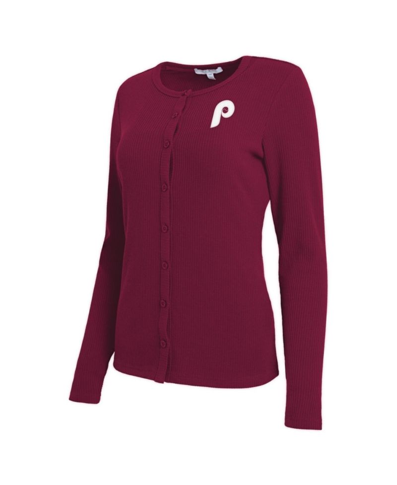Women's Burgundy Philadelphia Phillies Rib Button-Up Sweater