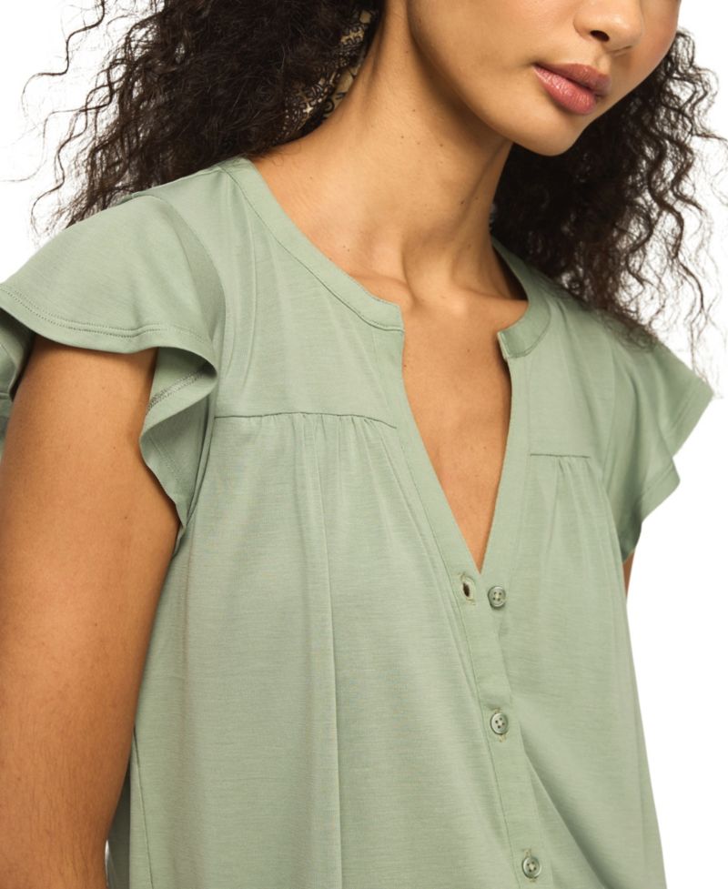 Women's Sandwash Flutter-Sleeve Button-Up Top