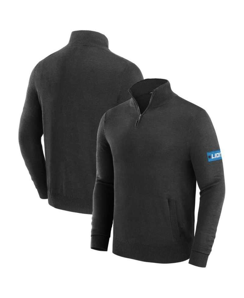 Men's Black Detroit Lions Franchise Quarter-Zip Sweater