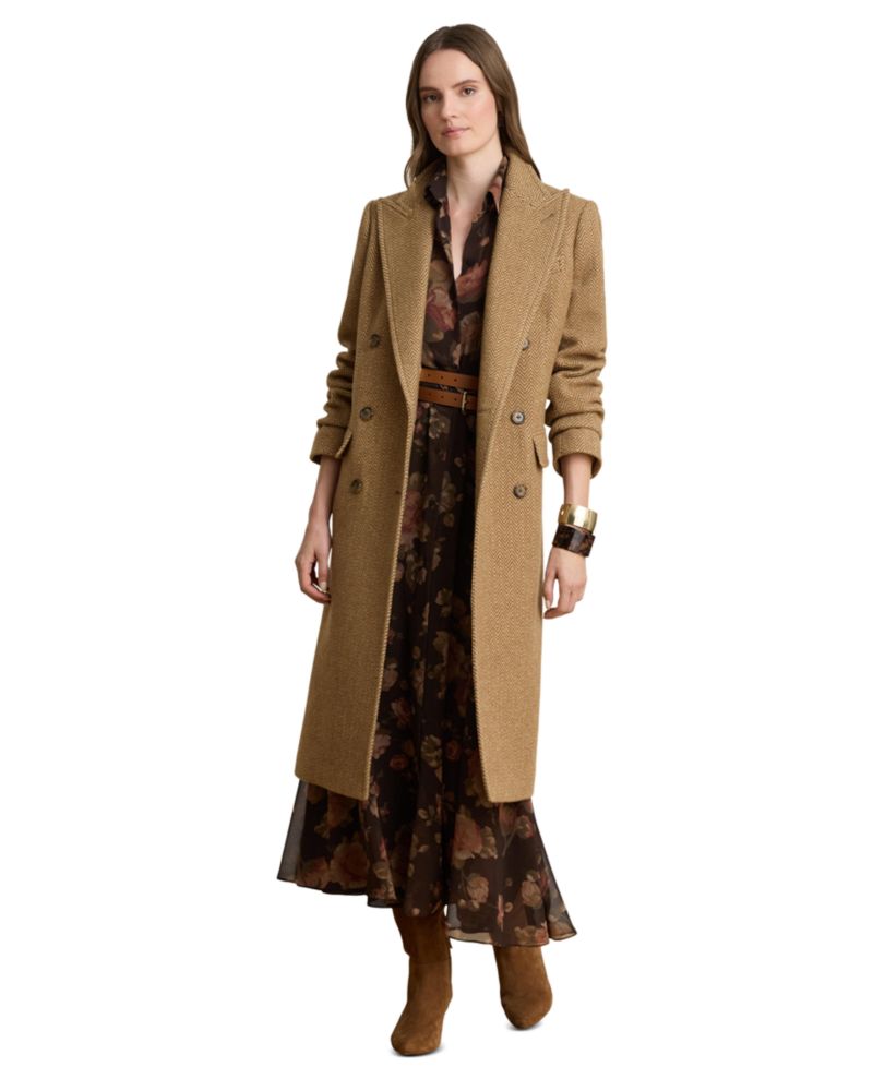 Women's Wool-Blend Double-Breasted Herringbone Coat