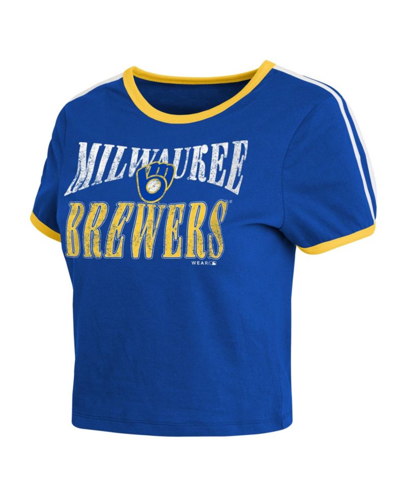 Women's Royal Milwaukee Brewers Cropped Throwback Ringer Baby T-Shirt