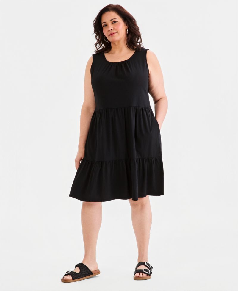 Petite Round-Neck Tiered Tank Dress