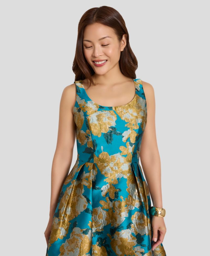 Women's Printed Scoop Neck Midi Dress