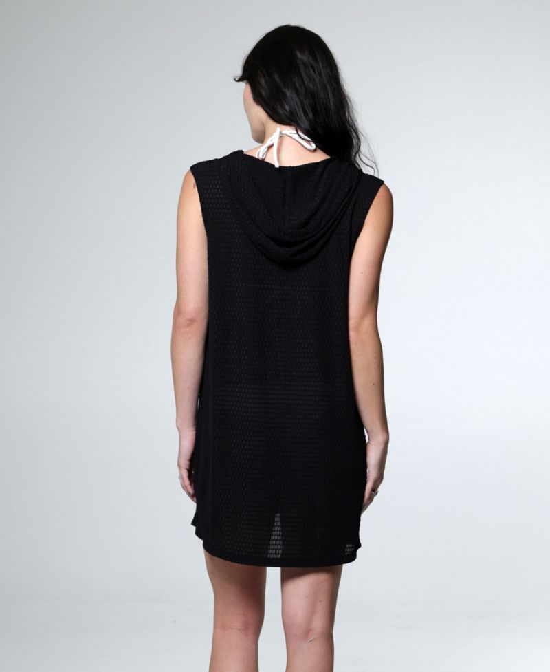 Women's Marina Checkered Hooded Zip-Front Sleeveless Swim Cover-Up