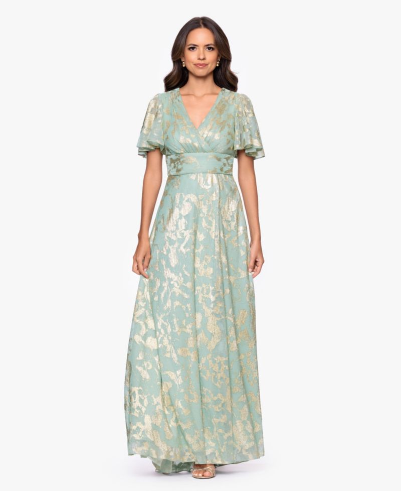 Women's Foil Print V-Neck Gown
