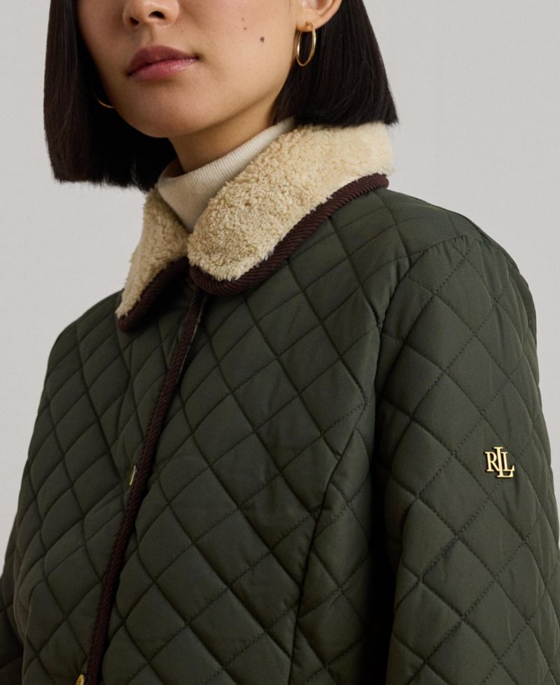 Women's Faux-Sherpa-Collar Quilted Coat