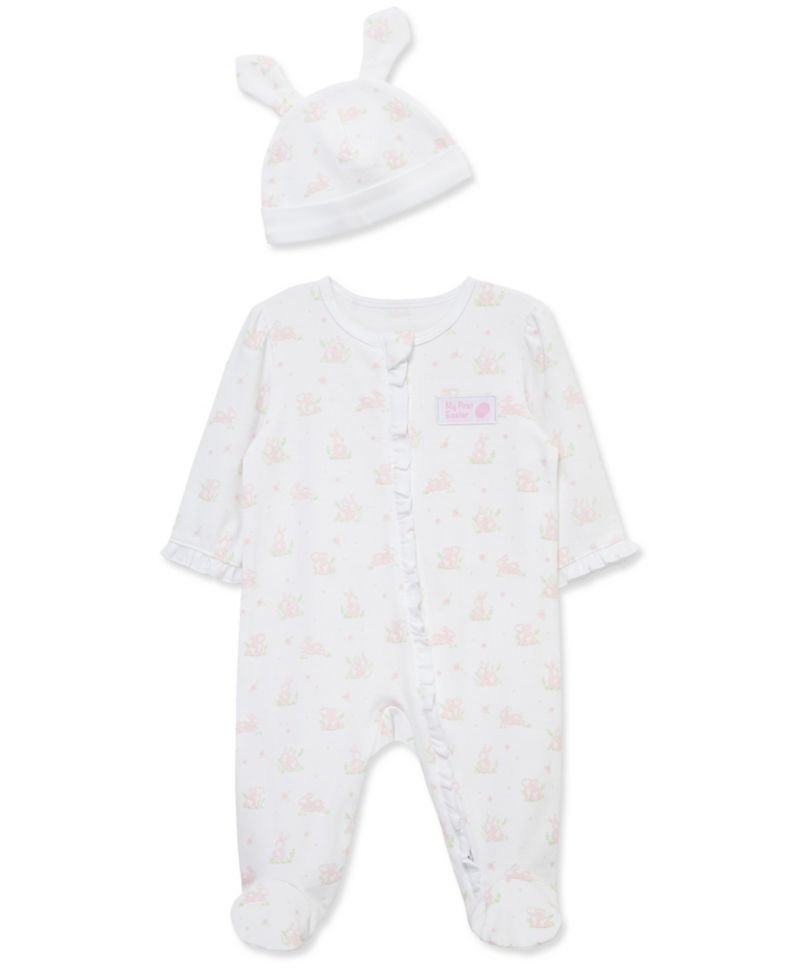 Baby Girls' My 1st Easter Round Neck Footie and Hat