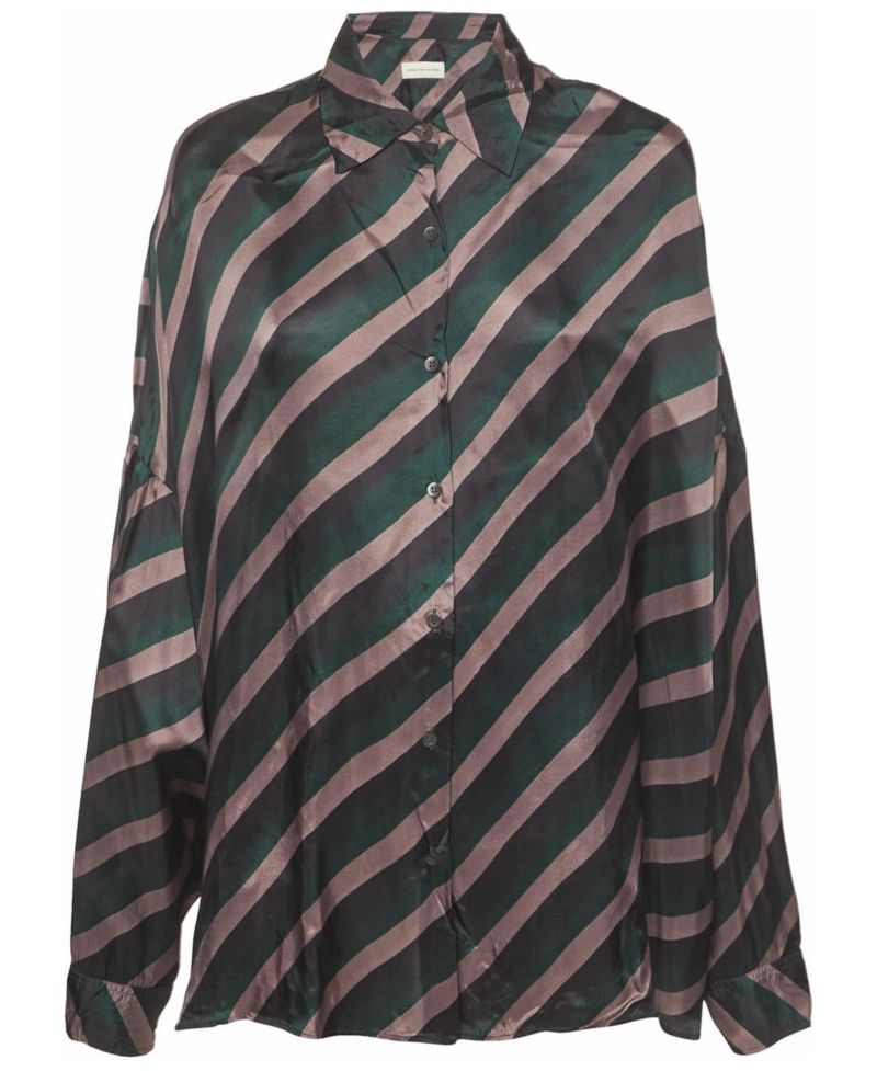 Women's Oversized Diagonal Stripe Satin Shirt