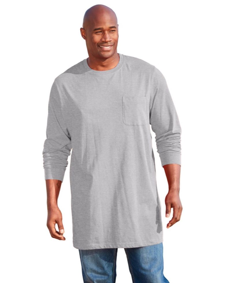 Men's Big & Tall Shrink-Less Lightweight Longer-Length Long-Sleeve Crewneck Pocket Tee