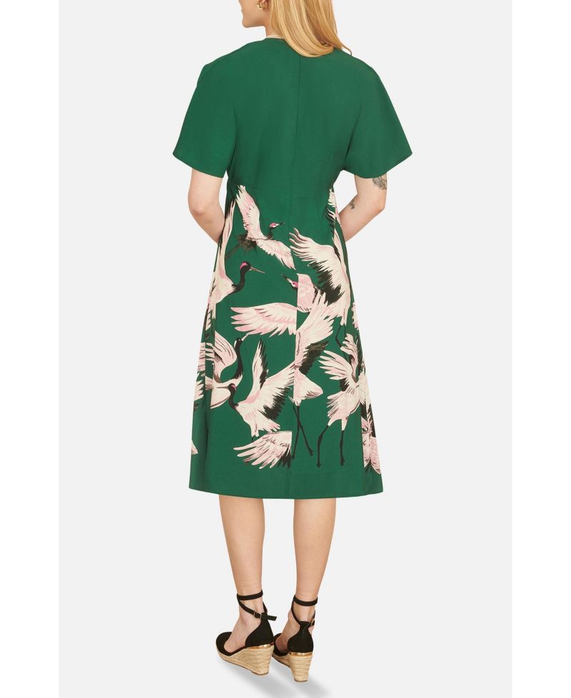 Women's Crane Print Kimono Midi Dress