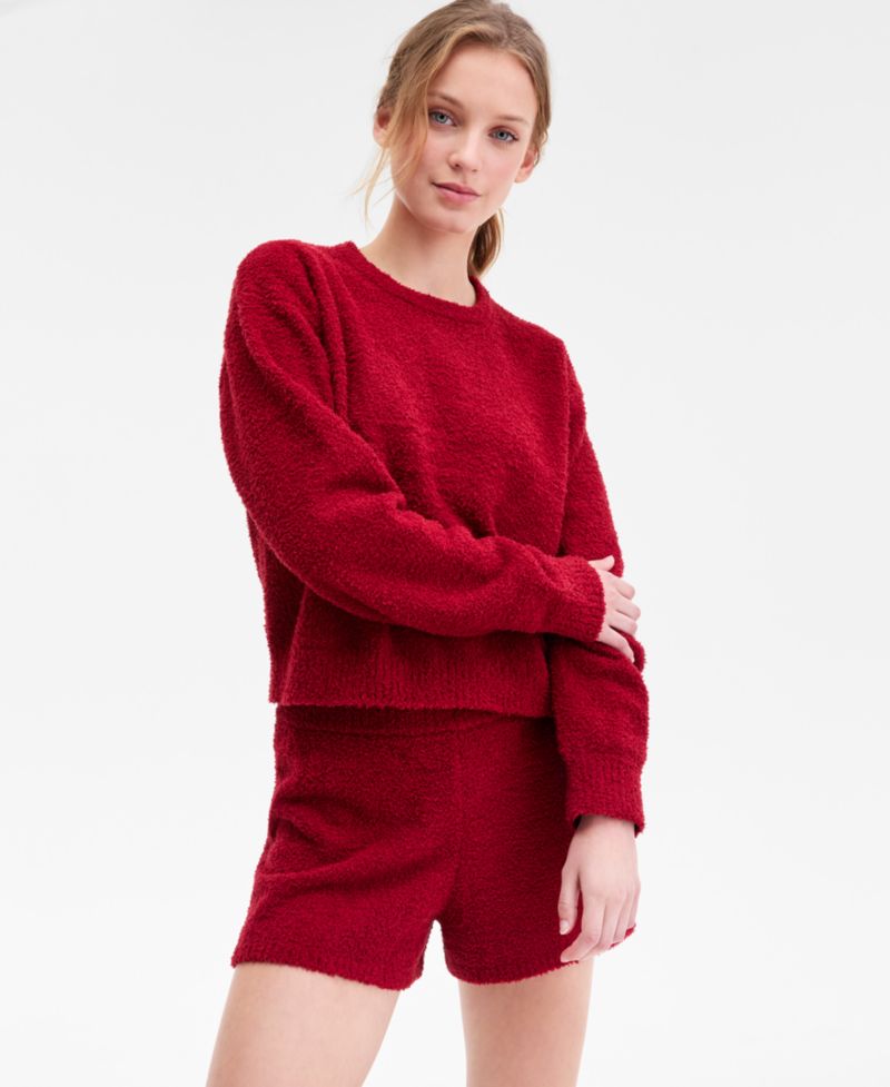 Women's Cropped Plush Lounge Sweatshirt & Plush Shorts
