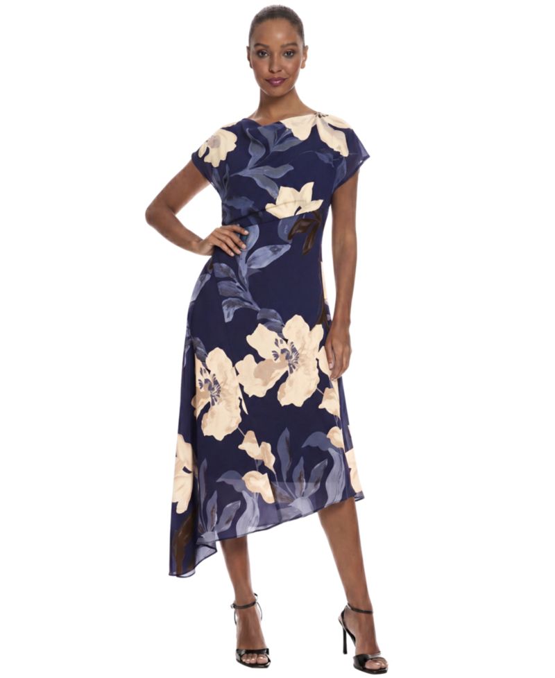 Women's Asymmetrical Floral Midi Dress