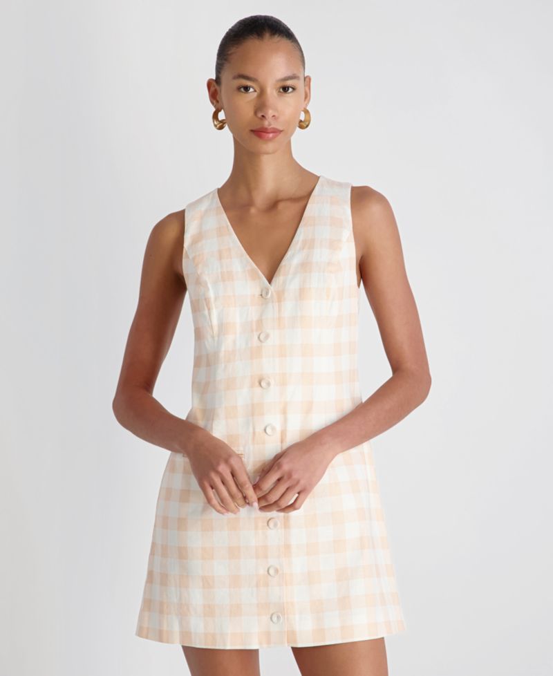 Women's V-Neck Gingham Mini Dress