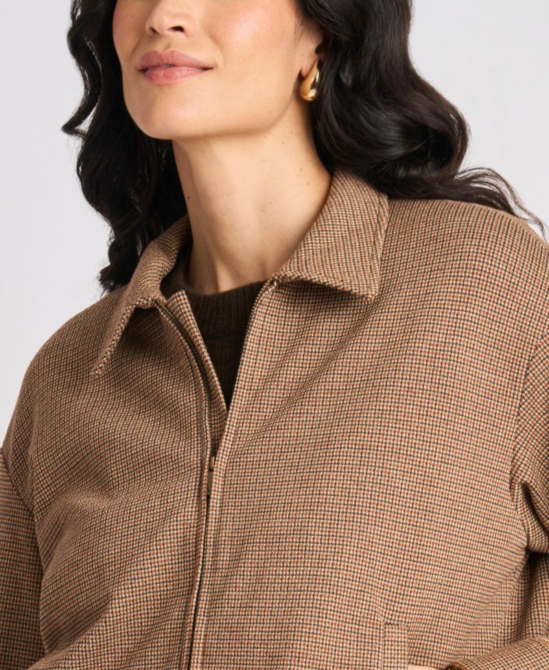 Women's Collared Bubble Front Waffle-Knit Bomber Zip Jacket
